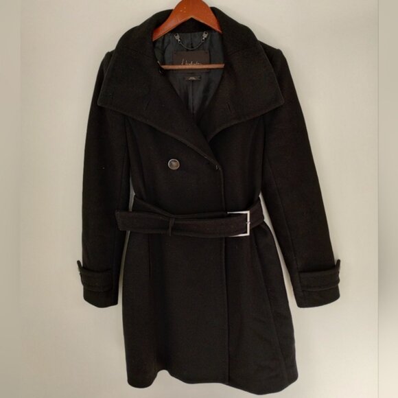 T. Babaton Virgin Wool Coat Small Black Classic Office Winter Coquette Neutral - Picture 2 of 13